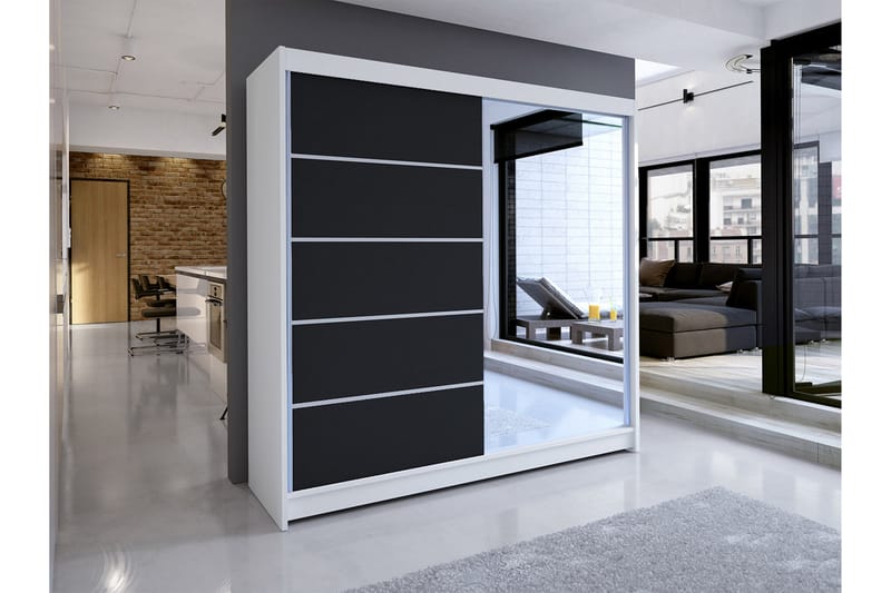 Talin Garderobe 58x180 cm LED-belysning - Hvit/Svart - Oppbevaring - Klesoppbevaring - Garderober & garderobesystem