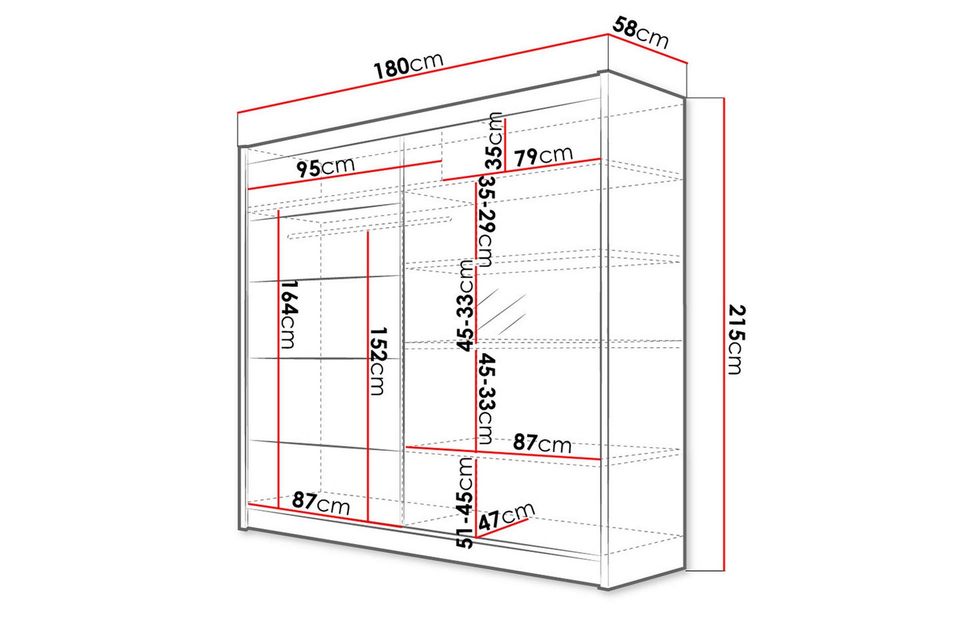 Talin Garderobe 58x180 cm LED-belysning - Hvit/Svart - Oppbevaring - Klesoppbevaring - Garderober & garderobesystem