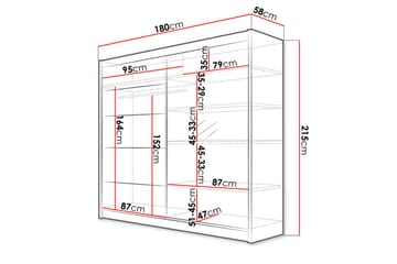 Talin Garderobe 58x180 cm LED-belysning - Hvit/Svart - Oppbevaring - Klesoppbevaring - Garderober & garderobesystem