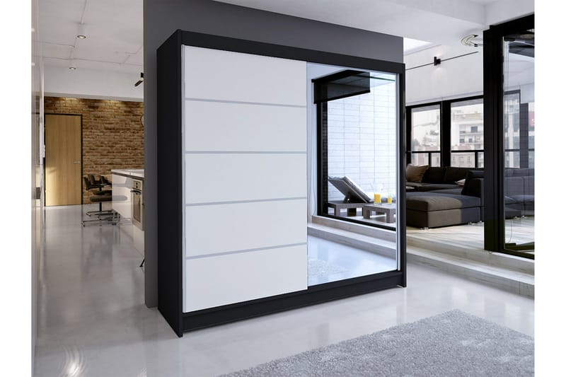 Talin Garderobe 58x180 cm LED-belysning - Svart/Hvit - Oppbevaring - Klesoppbevaring - Garderober & garderobesystem - Garderobeskap & klesskap