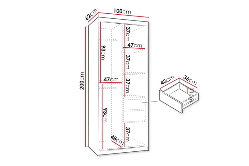 Tallmo Garderobe Med Speil 100x200 cm - Oppbevaring - Klesoppbevaring - Garderober & garderobesystem