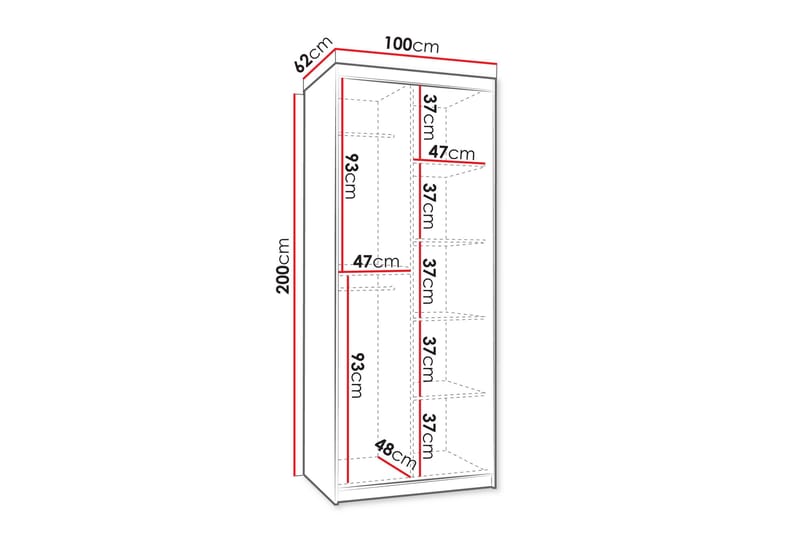 Tallmo Garderobe Med Speil 100x200 cm - Oppbevaring - Klesoppbevaring - Garderober & garderobesystem