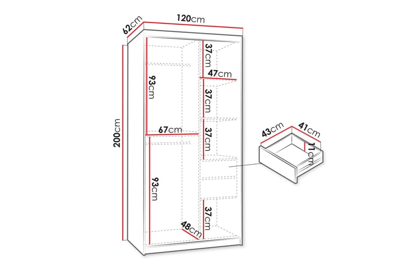 Tallmo Garderobe Med Speil 120x200 cm - Beige - Oppbevaring - Klesoppbevaring - Garderober & garderobesystem