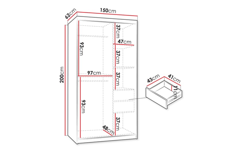 Tallmo Garderobe Med Speil 150x200 cm - Oppbevaring - Klesoppbevaring - Garderober & garderobesystem