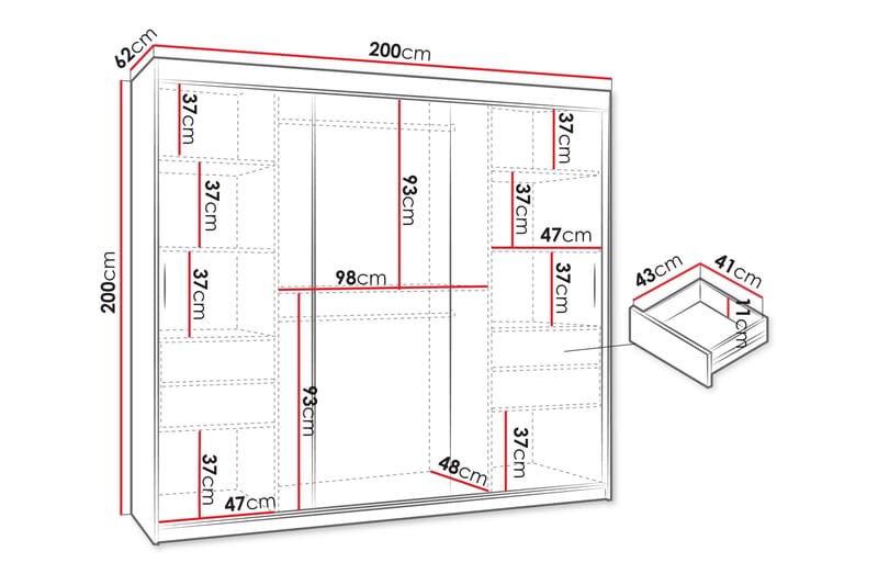 Tallmo Garderobe Med Speil 200x200 cm - Oppbevaring - Klesoppbevaring - Garderober & garderobesystem