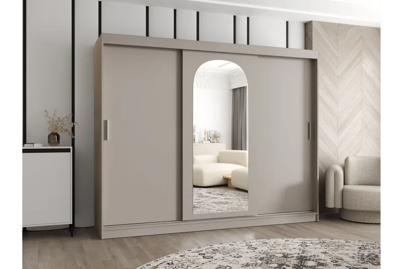 Tallmo Garderobe Med Speil 250x200 cm - Brun/Beige - Oppbevaring - Klesoppbevaring - Garderober & garderobesystem