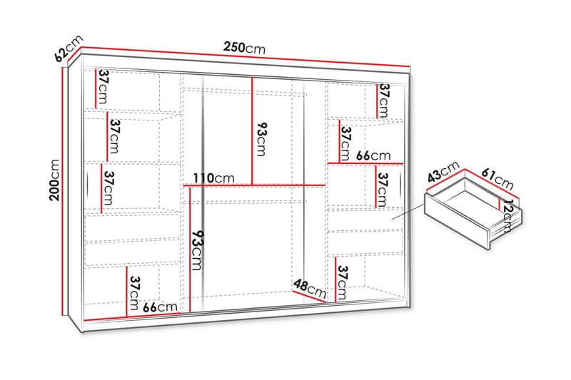 Tallmo Garderobe Med Speil 250x200 cm - Oppbevaring - Klesoppbevaring - Garderober & garderobesystem