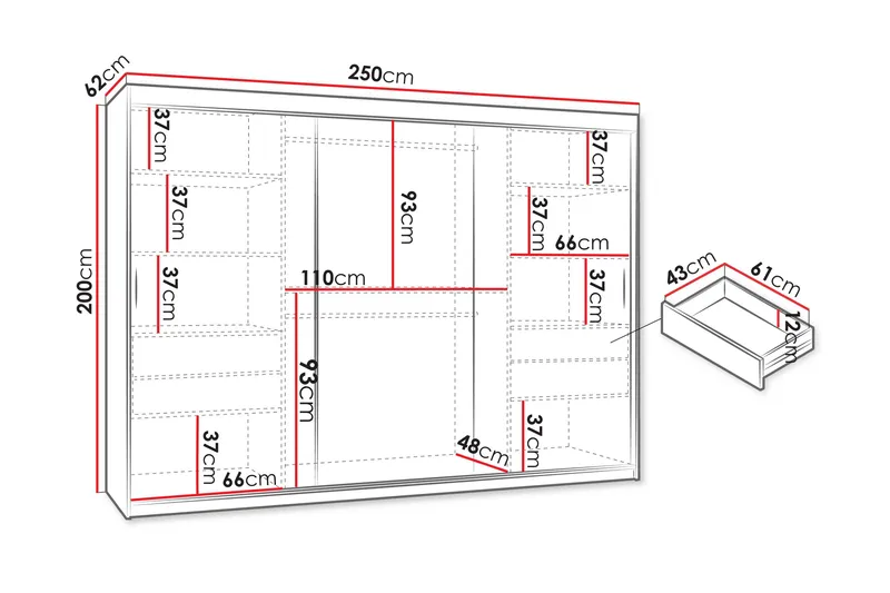 Tallmo Garderobe Med Speil 250x200 cm - Oppbevaring - Klesoppbevaring - Garderober & garderobesystem