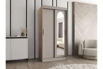 Tallmo Garderobeskap med Speil 100x200 cm i Tre - Beige - Oppbevaring - Klesoppbevaring - Garderober & garderobesystem