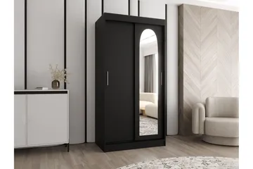 Tallmo Garderobeskap med Speil 100x200 cm i Tre - Svart - Oppbevaring - Klesoppbevaring - Garderober & garderobesystem