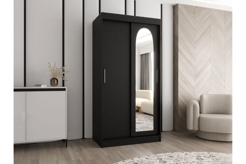 Tallmo Garderobeskap med Speil 100x200 cm i Tre - Svart - Oppbevaring - Klesoppbevaring - Garderober & garderobesystem