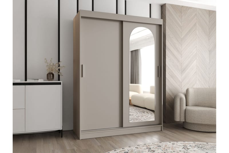 Tallmo Garderobeskap med Speil 150x200 cm i Malt Tre - Beige - Oppbevaring - Klesoppbevaring - Garderober & garderobesystem