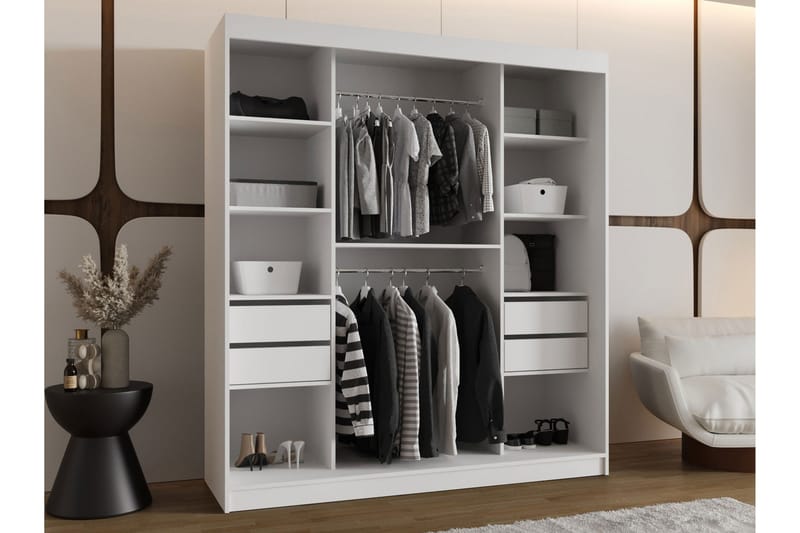 Tallmo Garderobeskap med Speil 180x200 cm i Malt Tre - Beige - Oppbevaring - Klesoppbevaring - Garderober & garderobesystem