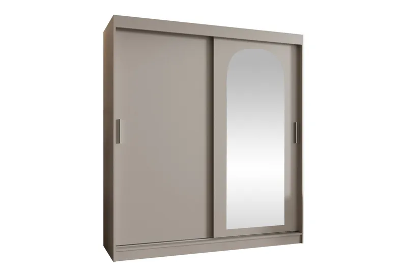Tallmo Garderobeskap med Speil 180x200 cm i Malt Tre, Beige