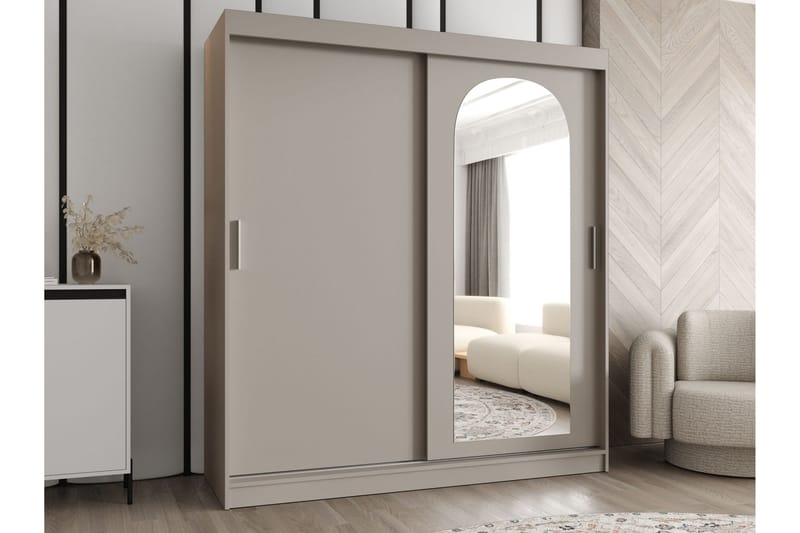 Tallmo Garderobeskap med Speil 180x200 cm i Malt Tre - Beige - Oppbevaring - Klesoppbevaring - Garderober & garderobesystem