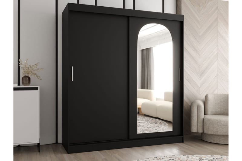 Tallmo Garderobeskap med Speil 180x200 cm i Malt Tre - Svart - Oppbevaring - Klesoppbevaring - Garderober & garderobesystem
