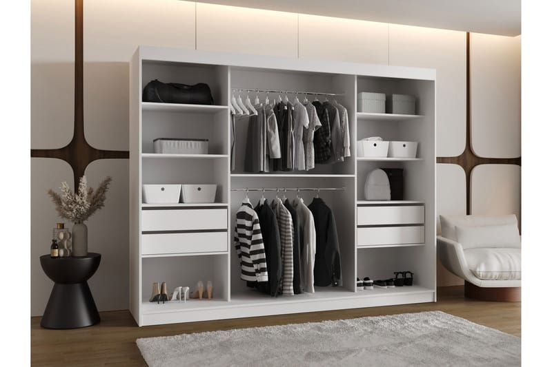 Tallmo Garderobeskap med Speil 250x200 cm i Malt Tre - Beige - Oppbevaring - Klesoppbevaring - Garderober & garderobesystem