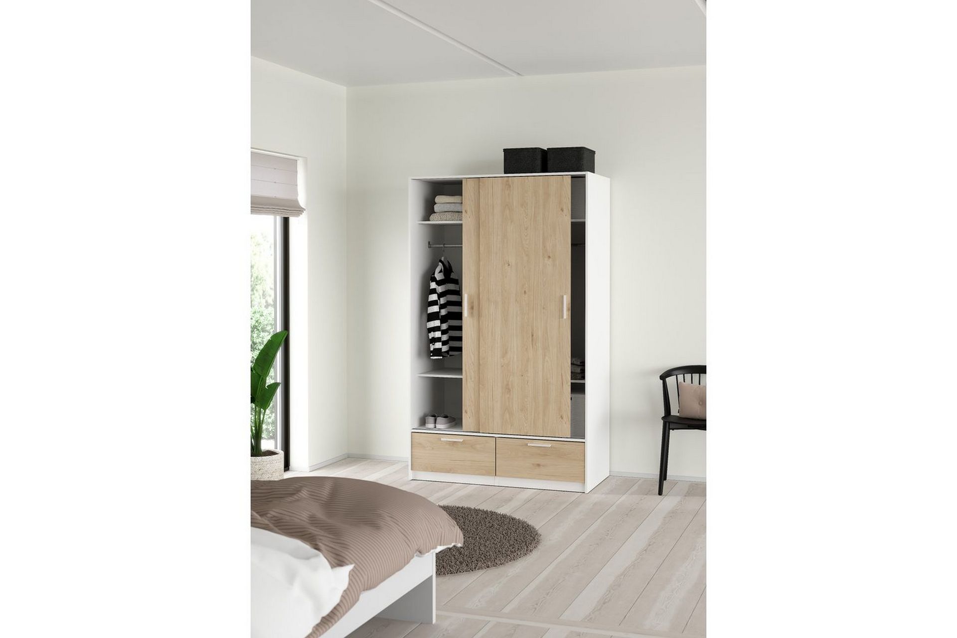 Tetsu Garderobe 121x200 cm - Hvit/Natur - Oppbevaring - Klesoppbevaring - Garderober & garderobesystem