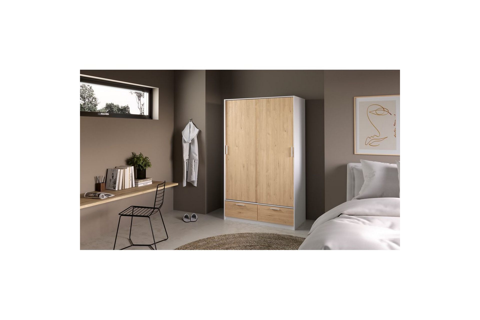 Tetsu Garderobe 121x200 cm - Hvit/Natur - Oppbevaring - Klesoppbevaring - Garderober & garderobesystem