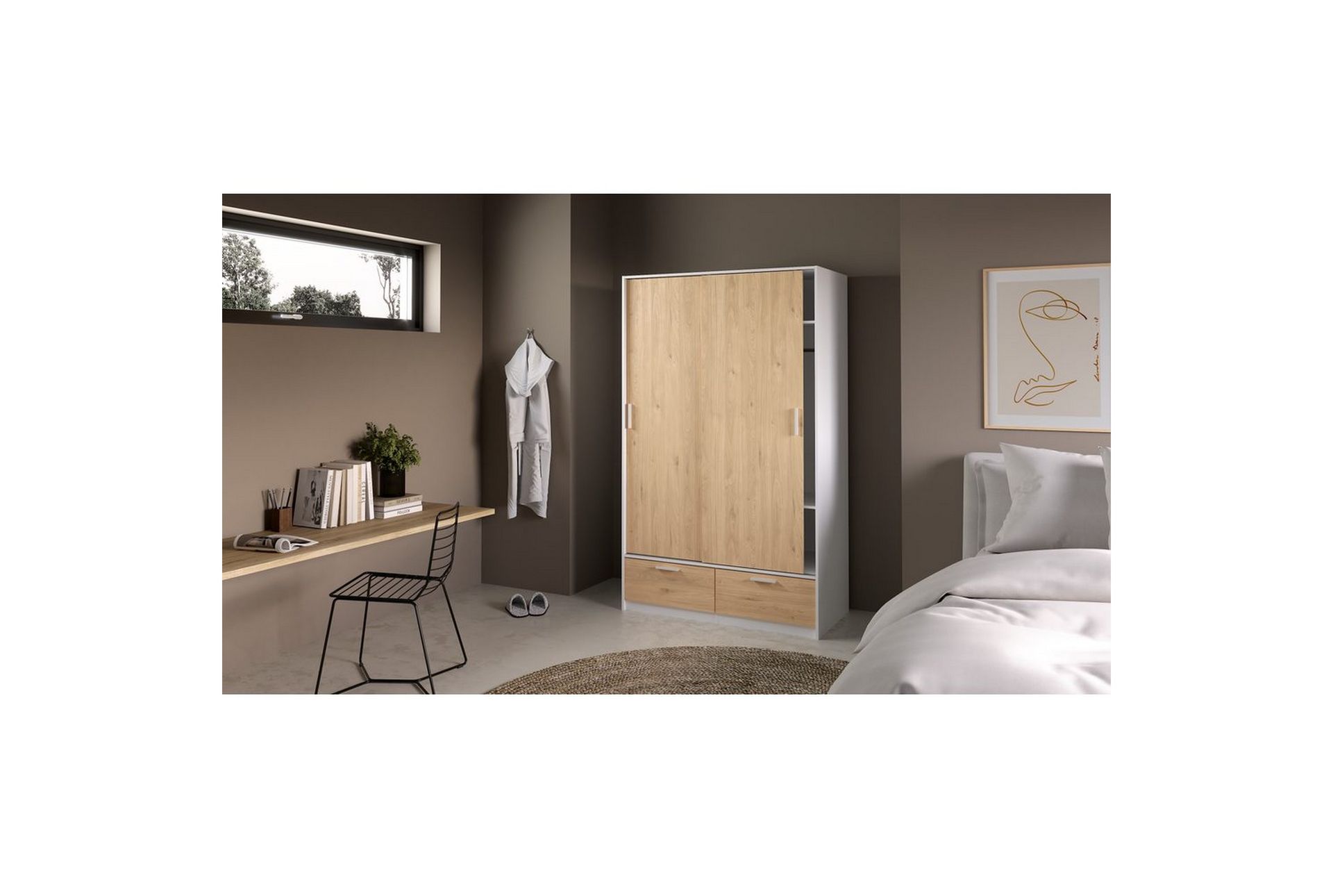 Tetsu Garderobe 121x200 cm - Hvit/Natur - Oppbevaring - Klesoppbevaring - Garderober & garderobesystem