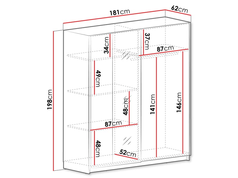 Tyrelon Garderobe med speil 181x198 cm - hvit - Oppbevaring - Klesoppbevaring - Garderober & garderobesystem