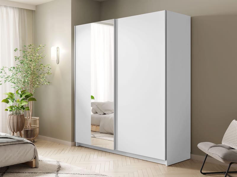 Tyrelon Garderobe med speil 181x198 cm - hvit - Oppbevaring - Klesoppbevaring - Garderober & garderobesystem