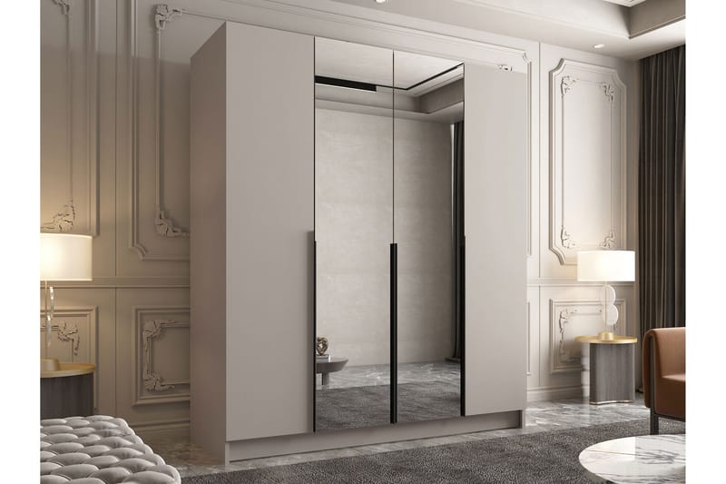 Vadstena Garderob med Speil 200 cm - Kashmir/Svart - Oppbevaring - Klesoppbevaring - Garderober & garderobesystem