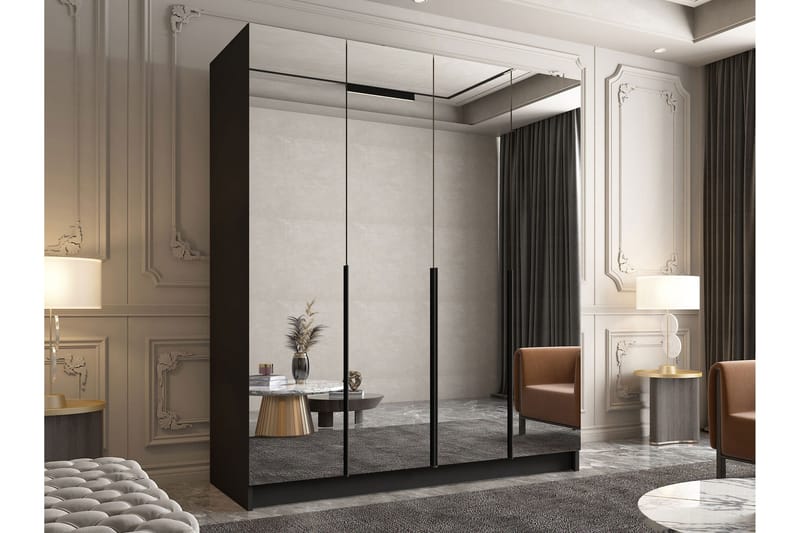 Vadstena Garderob med Speil 200 cm - Svart - Oppbevaring - Klesoppbevaring - Garderober & garderobesystem