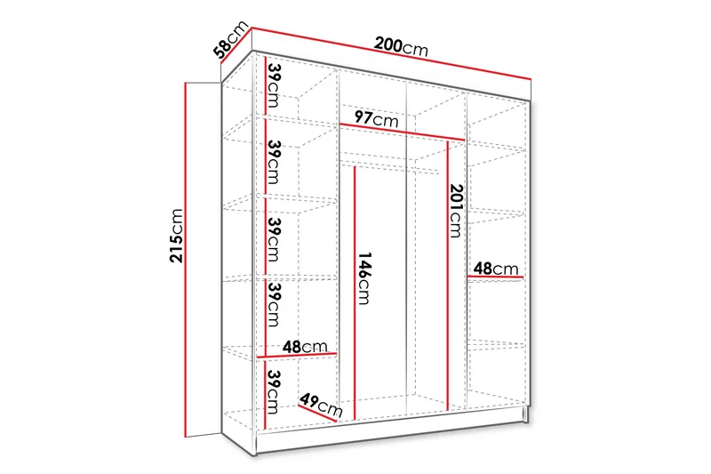 Vadstena Garderobe 200 cm - Svart - Oppbevaring - Klesoppbevaring - Garderober & garderobesystem