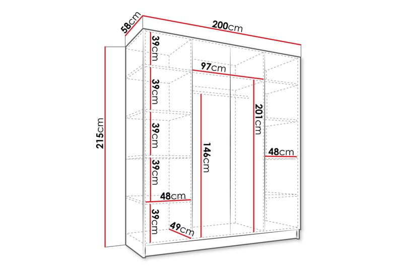 Vadstena Garderobe 200 cm - Svart/Gull - Oppbevaring - Klesoppbevaring - Garderober & garderobesystem