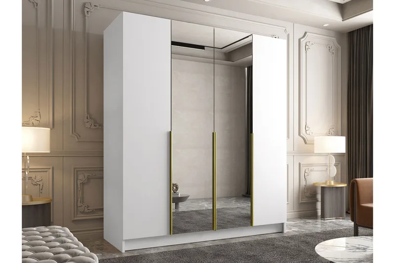 Vadstena Garderobe med Speil 200 cm - Hvit/Gull - Oppbevaring - Klesoppbevaring - Garderober & garderobesystem