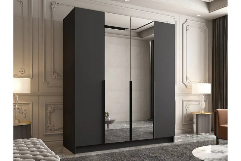 Vadstena Garderobe med Speil 200 cm - Svart - Oppbevaring - Klesoppbevaring - Garderober & garderobesystem