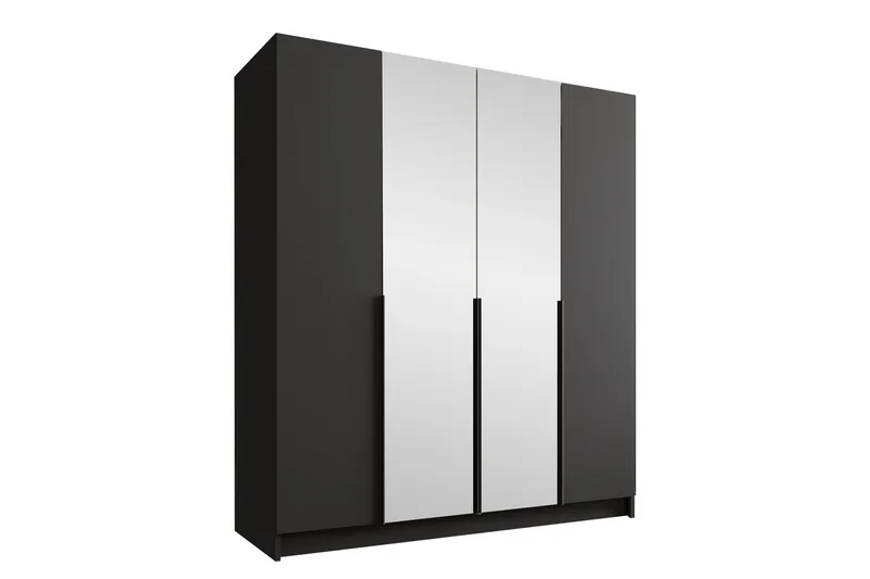 Vadstena Garderobe med Speil 200 cm - Svart - Oppbevaring - Klesoppbevaring - Garderober & garderobesystem