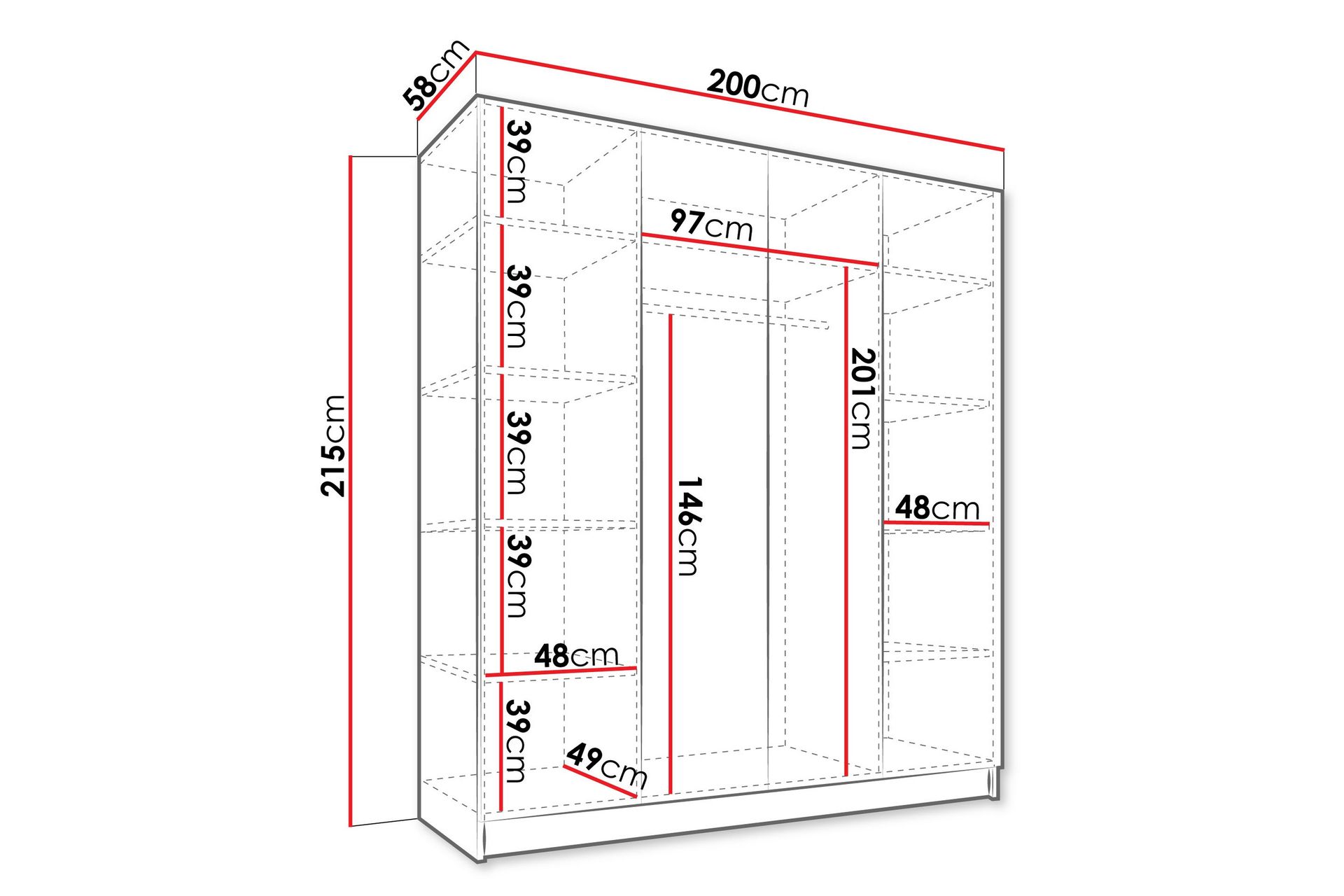 Vadstena Garderobe med Speil 200 cm - Svart - Oppbevaring - Klesoppbevaring - Garderober & garderobesystem