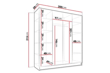 Vadstena Garderobe med Speil 200 cm - Svart - Oppbevaring - Klesoppbevaring - Garderober & garderobesystem