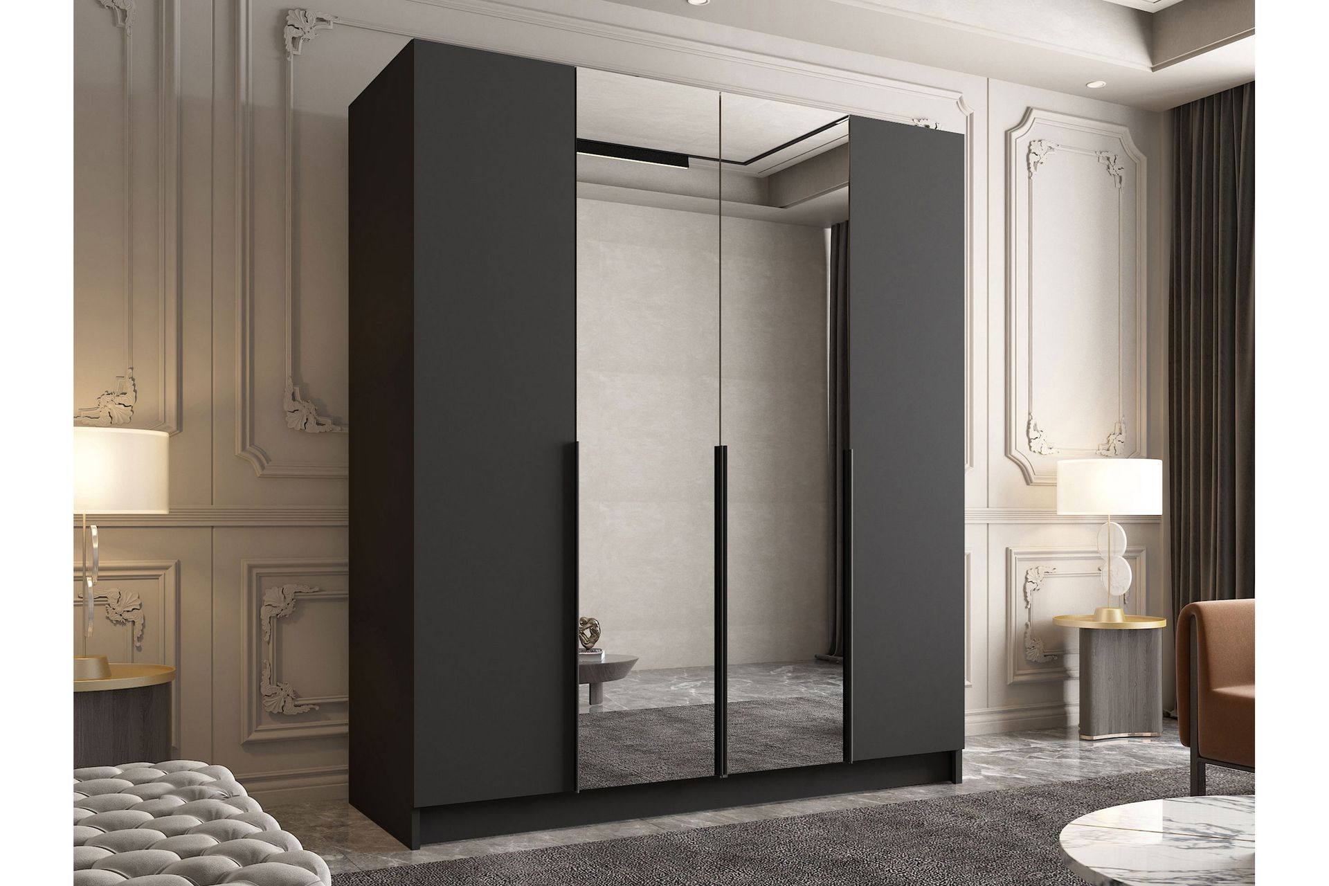 Vadstena Garderobe med Speil 200 cm - Svart - Oppbevaring - Klesoppbevaring - Garderober & garderobesystem