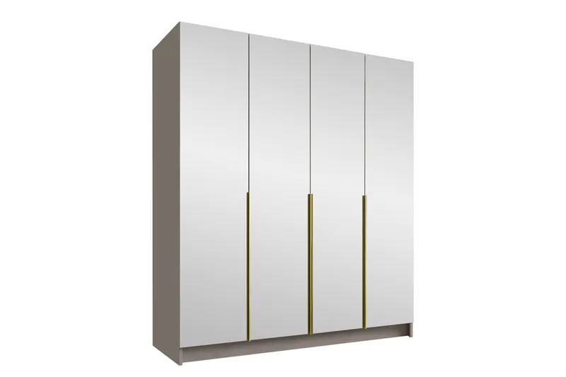 Vadstena Garderobeskap med Speildør 200 cm i Glass med Treramme, Beige|Gull