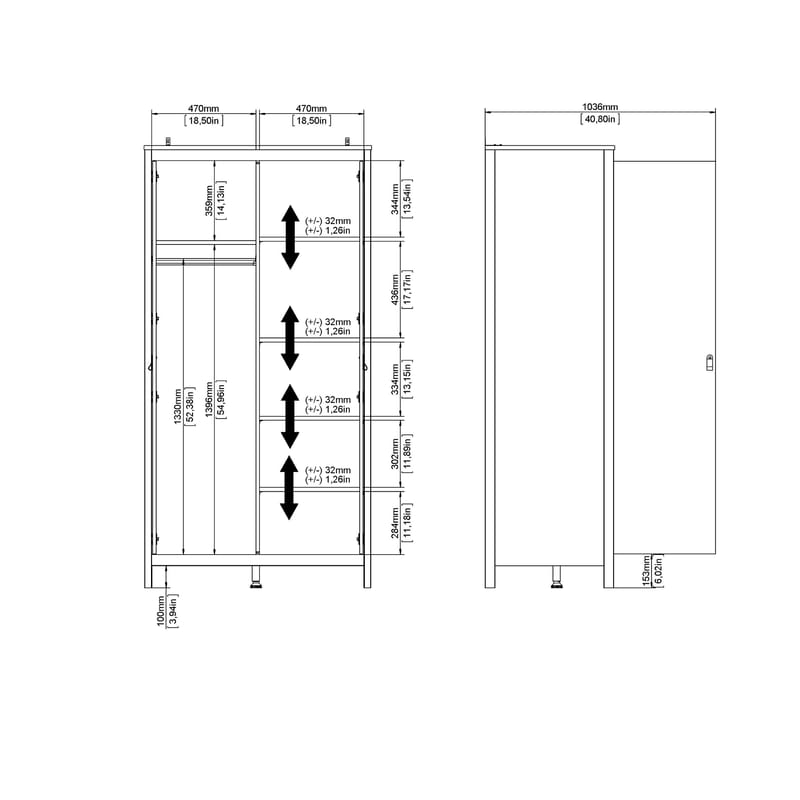 Vallvidera Garderobe med 2 dører 102x199 cm - Oppbevaring - Klesoppbevaring - Garderober & garderobesystem - Garderobeskap & klesskap