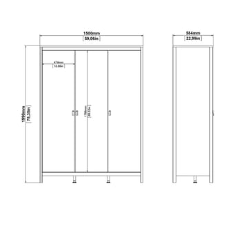 Vallvidera Garderobe med 3 dører 150x199 cm - Oppbevaring - Klesoppbevaring - Garderober & garderobesystem - Garderobeskap & klesskap