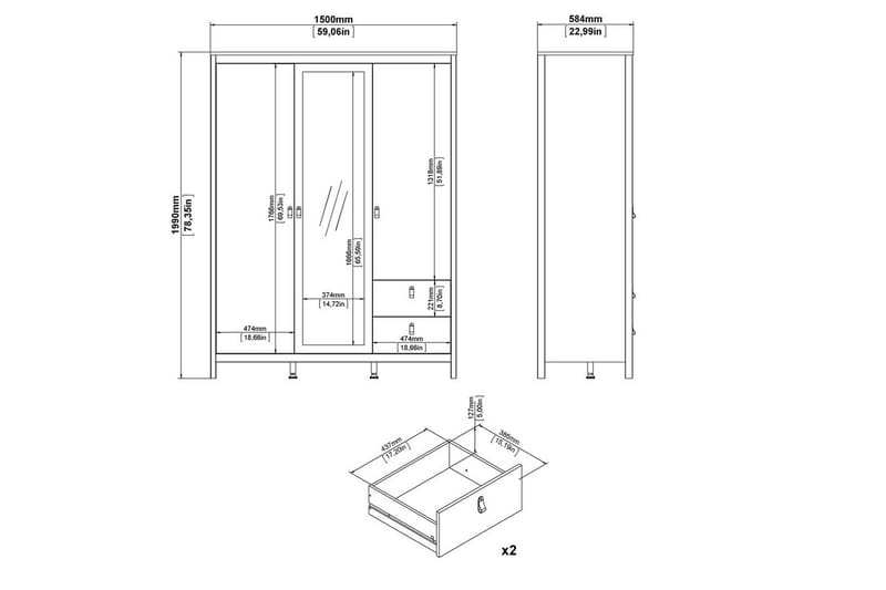 Vallvidera Garderobe med Speil 150x199 cm - Beige - Oppbevaring - Klesoppbevaring - Garderober & garderobesystem