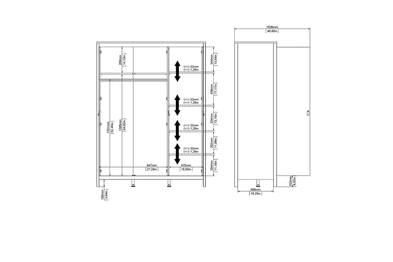 Vallvidera garderobeskap 58x150 cm - Hvit - Oppbevaring - Klesoppbevaring - Garderober & garderobesystem