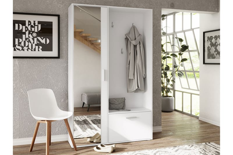 Vansboro Garderobeskap med Speil 120x196 cm - Hvit - Oppbevaring - Klesoppbevaring - Garderober & garderobesystem