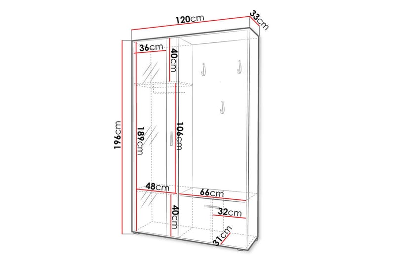 Vansboro Garderobeskap med Speil 120x196 cm - Hvit - Oppbevaring - Klesoppbevaring - Garderober & garderobesystem