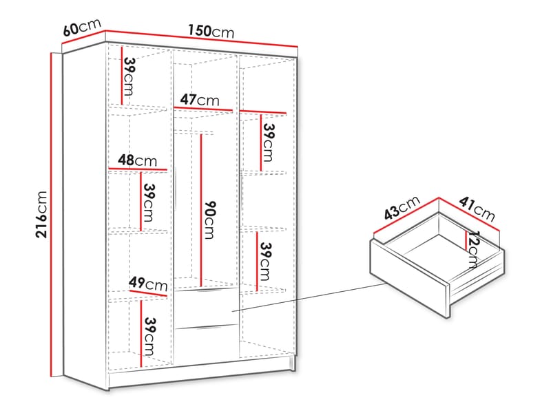 Varros Garderobeskap 150x216 cm - Svart - Oppbevaring - Klesoppbevaring - Garderober & garderobesystem