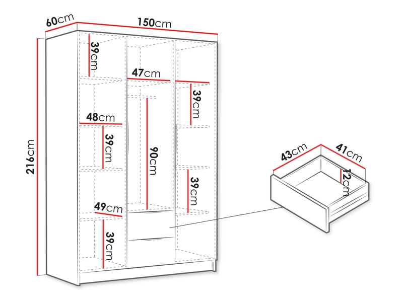 Varros Garderobeskap 150x216 cm - Svart - Oppbevaring - Klesoppbevaring - Garderober & garderobesystem