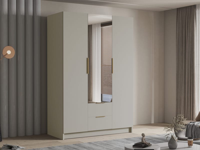 Varros Garderobeskapeskap med speil 150x216 cm - Beige - Oppbevaring - Klesoppbevaring - Garderober & garderobesystem