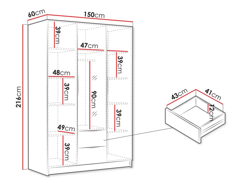 Varros Garderobeskapeskap med speil 150x216 cm - Brun - Oppbevaring - Klesoppbevaring - Garderober & garderobesystem
