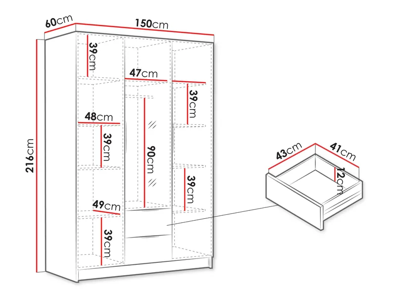 Varros Garderobeskapeskap med speil 150x216 cm - Hvit - Oppbevaring - Klesoppbevaring - Garderober & garderobesystem
