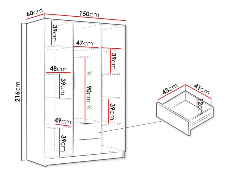 Varros Garderobeskapeskap med speil 150x216 cm - Hvit - Oppbevaring - Klesoppbevaring - Garderober & garderobesystem
