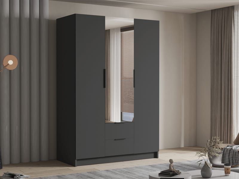 Varros Garderobeskapeskap med speil 150x216 cm - Svart - Oppbevaring - Klesoppbevaring - Garderober & garderobesystem